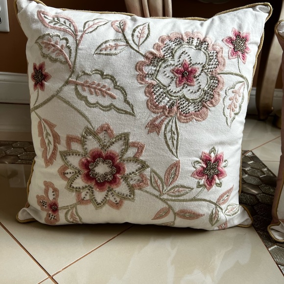 Pink and Gold Beaded Throw Accent Pillows - Picture 2 of 4